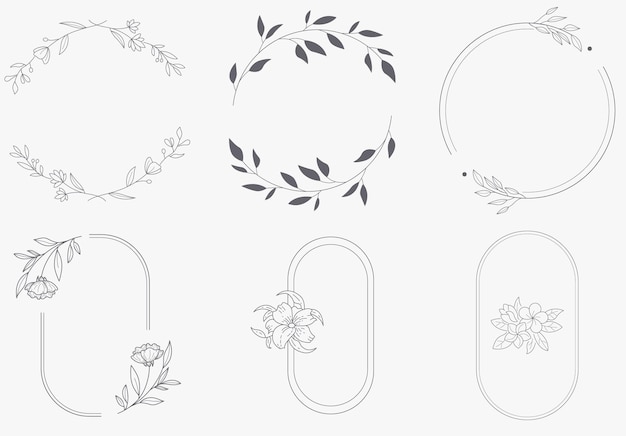 Hand drawn floral wreath vector collection