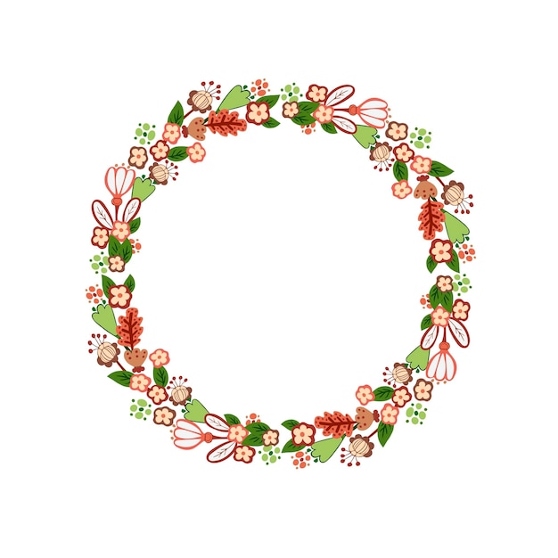 手描きの花の花輪ベクトル