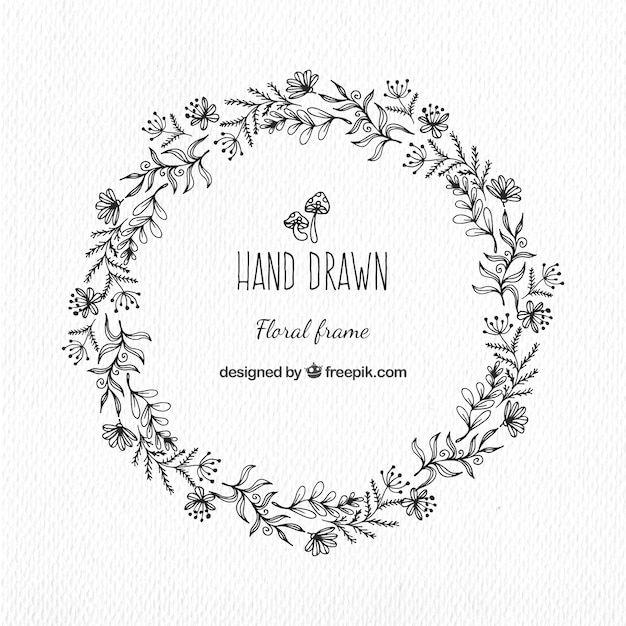 Vector hand-drawn floral wreath in vintage style