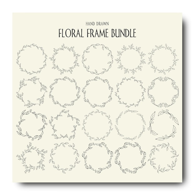 Hand drawn floral wreaths bundle set