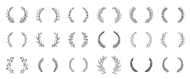 Vector hand drawn floral wreaths collection doodle style