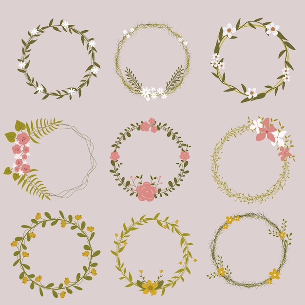 Hand drawn floral wreaths collection