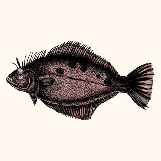 Hand drawn flounder flatfish