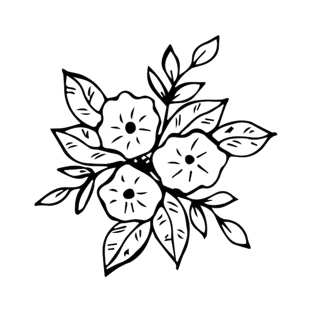 Нарисованная вручную цветочная композиция в черно-белом цвете