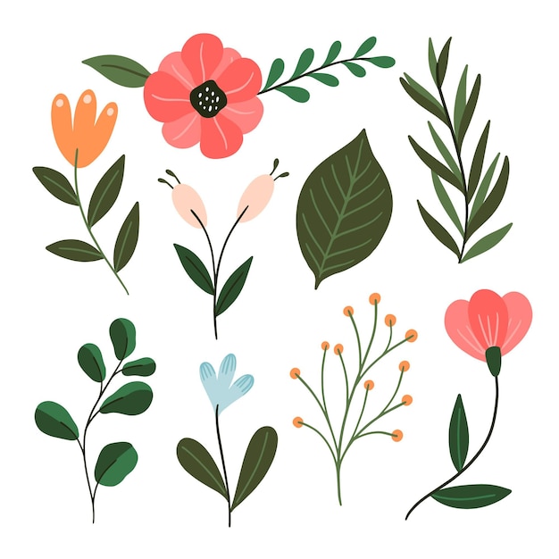 Vector hand drawn flower collection