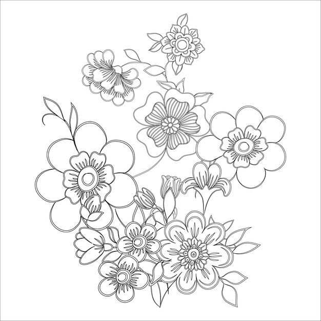 Pagina da colorare di fiori disegnati a mano