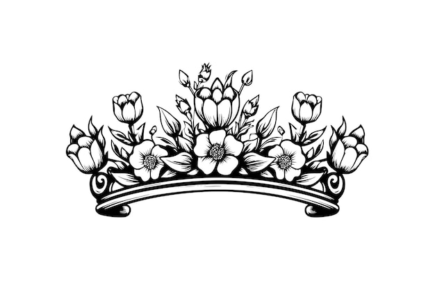 Premium Vector | Hand drawn flower crown ink sketch Vintage engraved