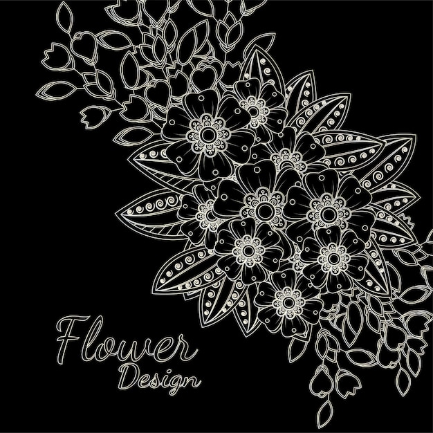 hand drawn flower design with black