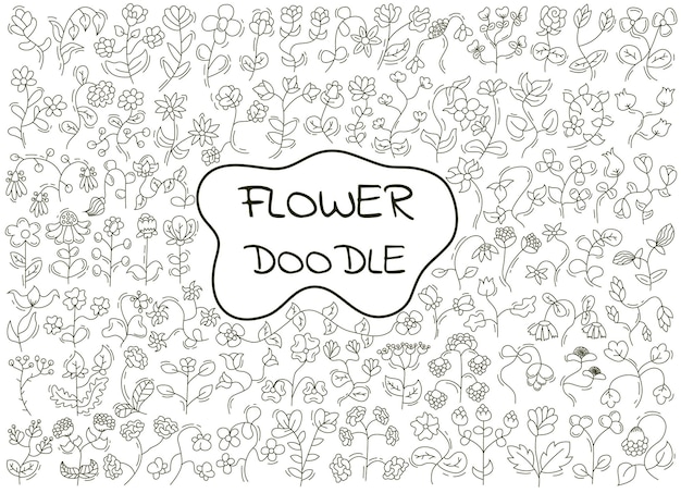 Vettore collezione di doodle di fiori disegnati a mano