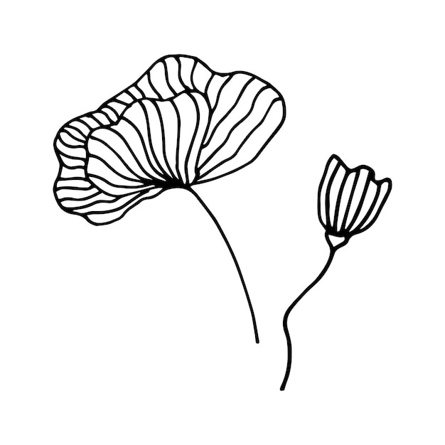 Ручной рисунок цветочных каракулей на белом фоне. Ручной рисунок вектора с цветами.