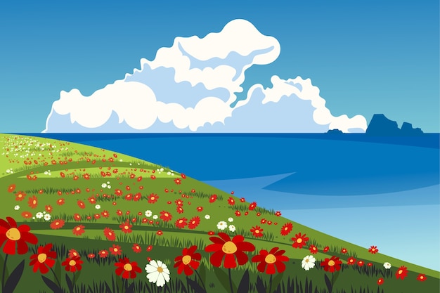 Vector hand drawn flower field background