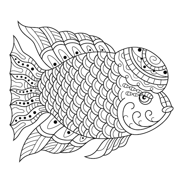 Disegnato a mano di pesce corno di fiori in stile zentangle