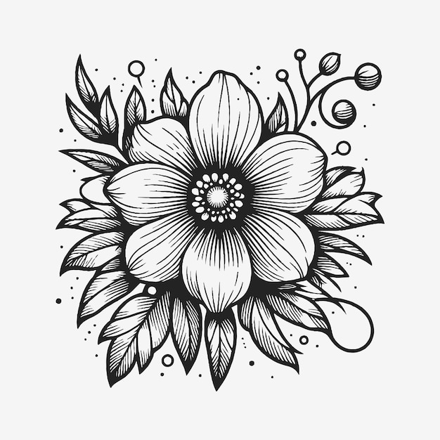 Vettore illustrazione di fiori disegnata a mano cartone animato ouline line art vettoriale nero