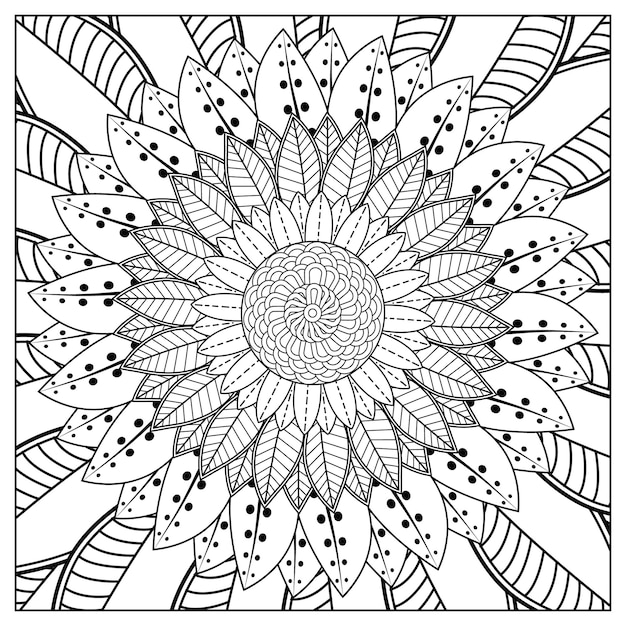 hand drawn flower illustration and flower coloring book for adults