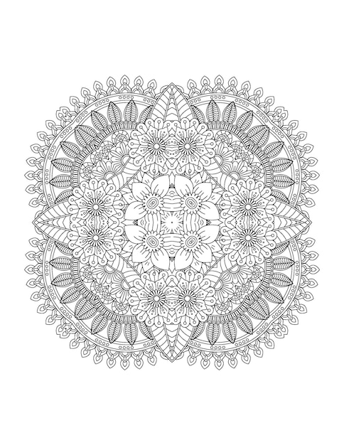 Hand drawn flower illustration mandala coloring page for adult and mandala kdp interior