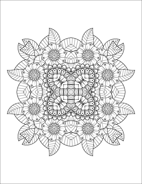 Hand drawn flower illustration mandala coloring page for adult and mandala kdp interior