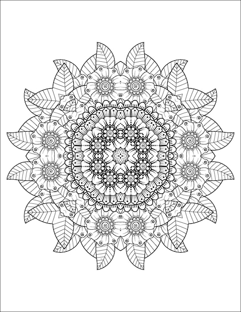 Hand drawn flower illustration Mandala coloring page for adult and mandala kdp interior