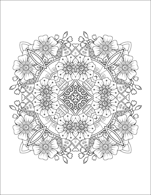 Hand drawn flower illustration Mandala coloring page for adult and mandala kdp interior