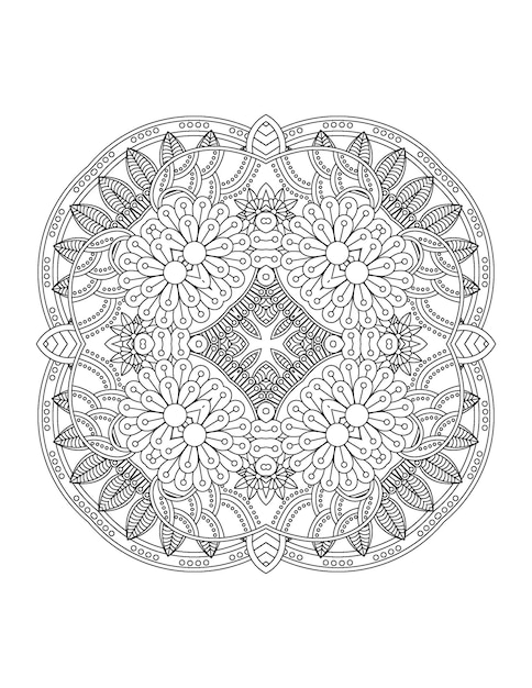 Illustrazione di fiori disegnati a mano mandala da colorare per interni per adulti e mandala kdp