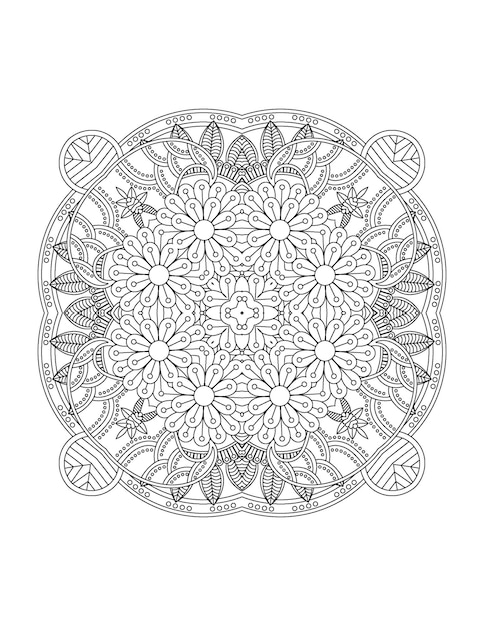 Illustrazione di fiori disegnati a mano mandala da colorare per interni per adulti e mandala kdp