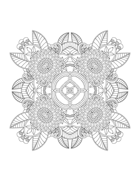 Hand drawn flower illustration mandala coloring page for adult and mandala kdp interior