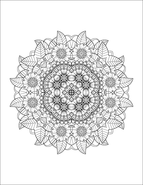 Illustrazione di fiori disegnati a mano mandala da colorare per interni per adulti e mandala kdp