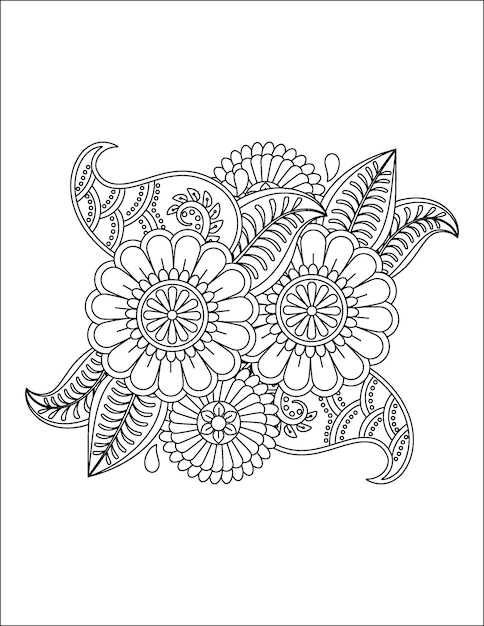 手描きの花のイラスト 曼荼羅大人と曼荼羅 kdp インテリアのページを着色