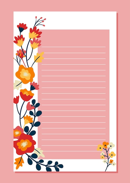 Hand drawn flower illustration note pad template