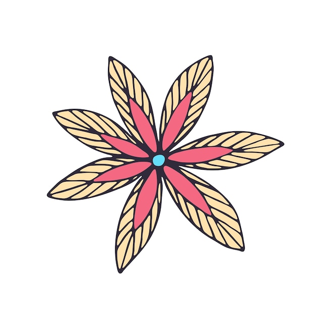 Fiore disegnato a mano isolato su sfondo bianco illustrazione dello schizzo di doodle decorativo colorato elemento floreale vettoriale