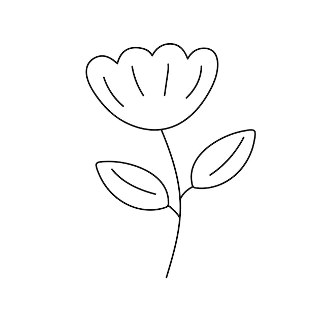 ライン アートの落書きスタイルで手描きの花植物の装飾的な要素