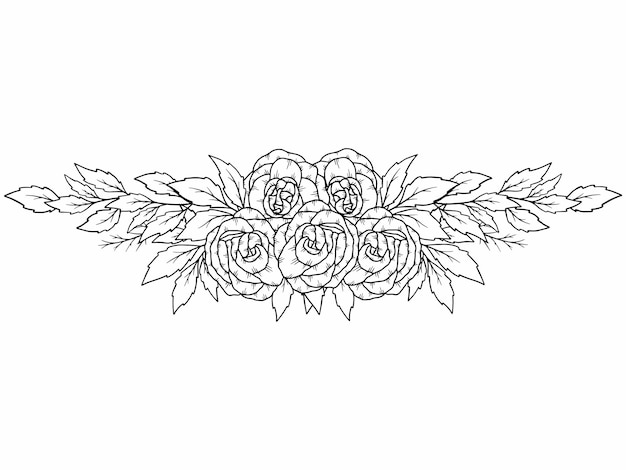 手描きの花のラインアートイラスト