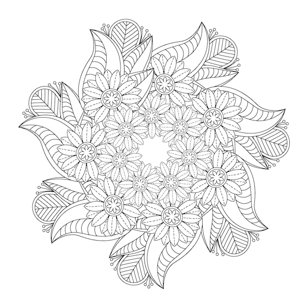 Hand drawn flower mandala coloring page