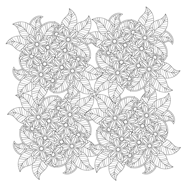 Hand drawn flower mandala coloring page