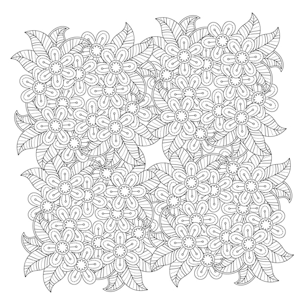 Hand drawn flower mandala coloring page