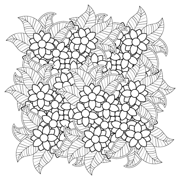 Hand drawn flower mandala coloring page