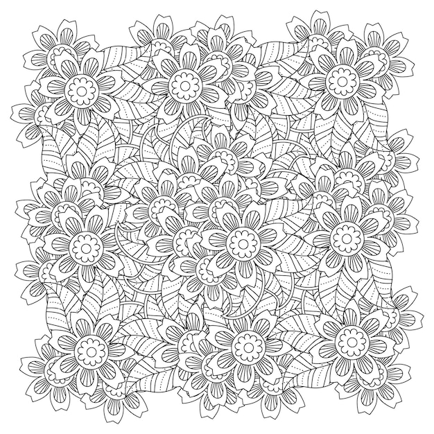 Hand drawn flower mandala coloring page