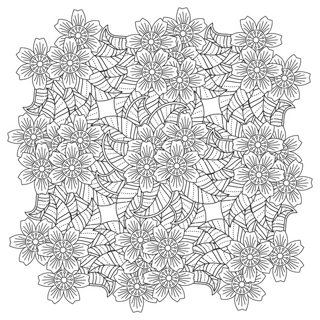 Hand drawn flower mandala coloring page