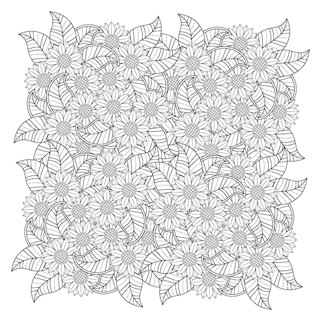 Hand drawn flower mandala coloring page