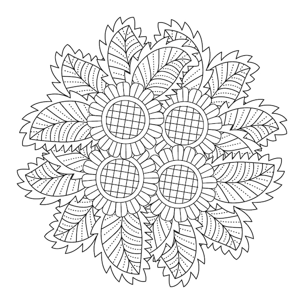 Hand drawn flower mandala coloring page