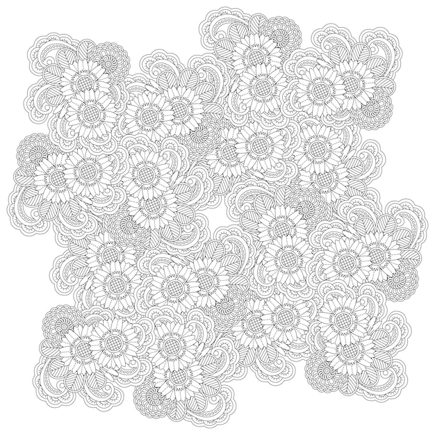 Hand drawn flower mandala coloring page