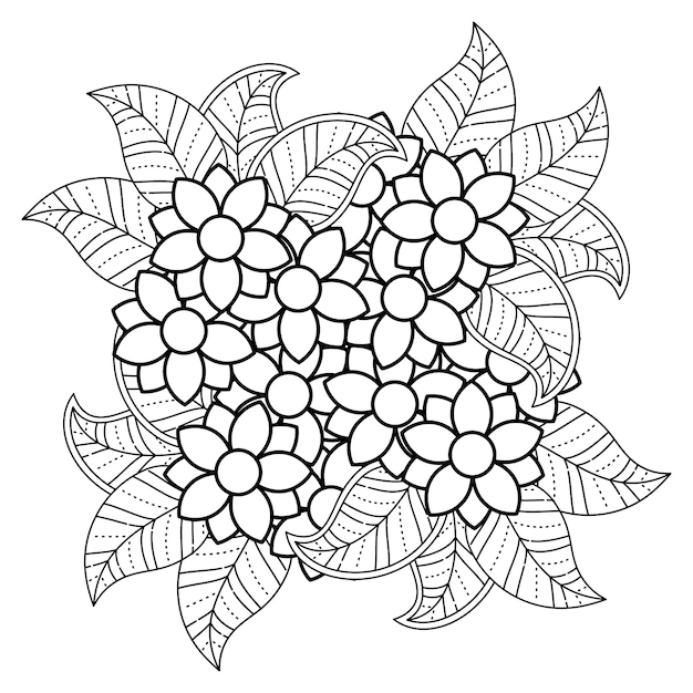 Hand drawn flower mandala coloring page