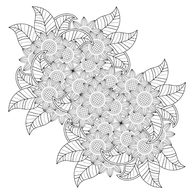 Hand drawn flower mandala coloring page