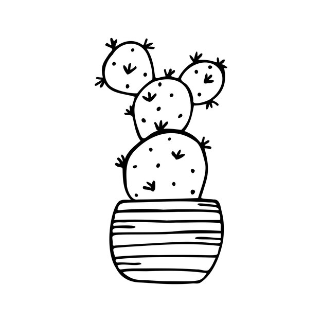 Vector hand drawn flower in a pot cactus isolated on a white background