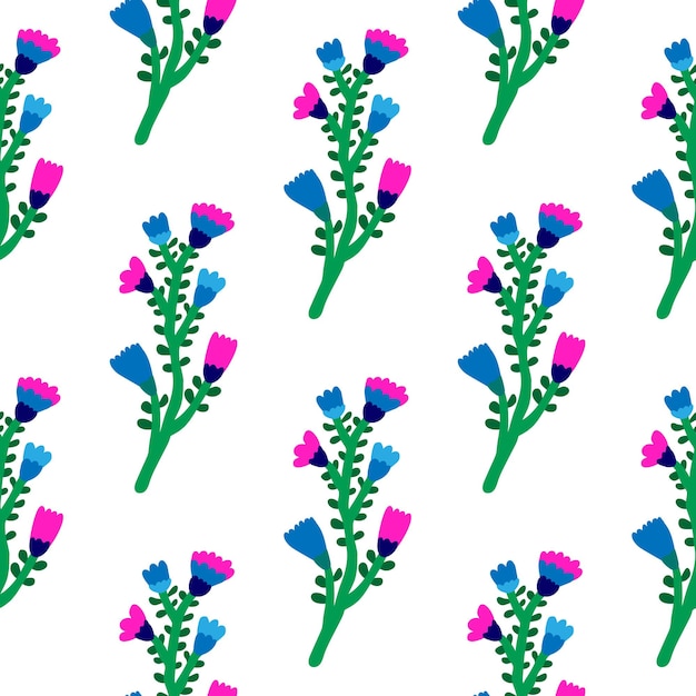 Вектор Ручной обращается цветок бесшовный узор наивное искусство симпатичные цветочные обои абстрактные растения бесконечный фон
