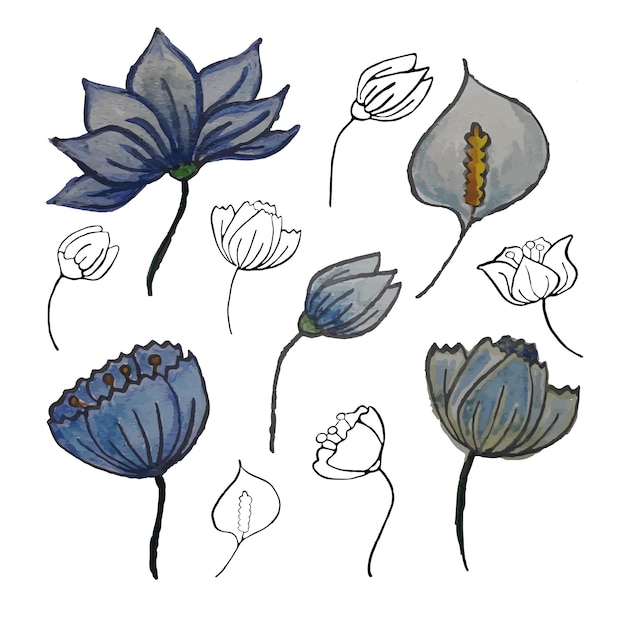 手描き花セット孤立した花の要素のセット花の要素花のグラフィックデザイン