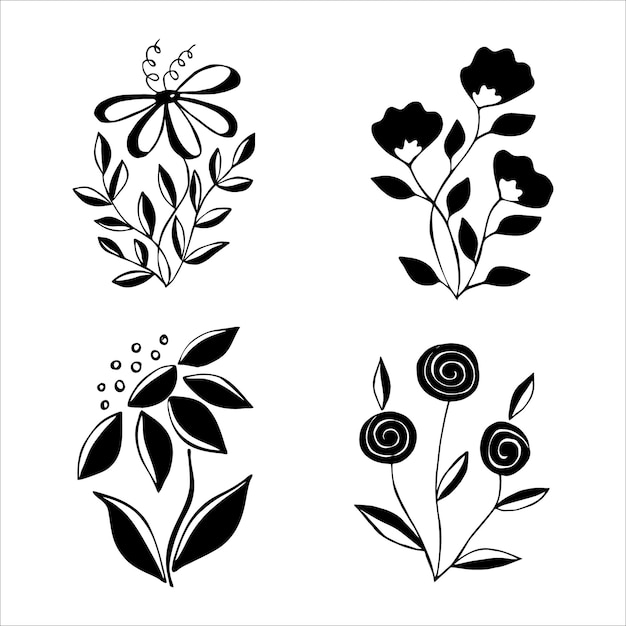 Hand drawn flower silhouette arrangements