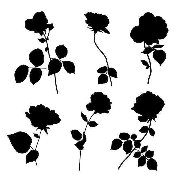 Vector hand drawn flower silhouettes illustration