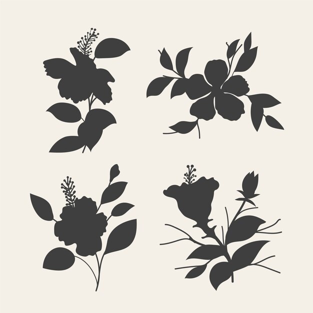 Vector hand drawn flower silhouettes