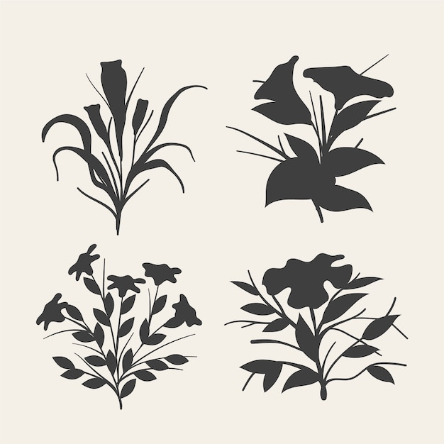 Vector hand drawn flower silhouettes