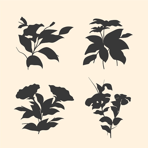 Vector hand drawn flower silhouettes